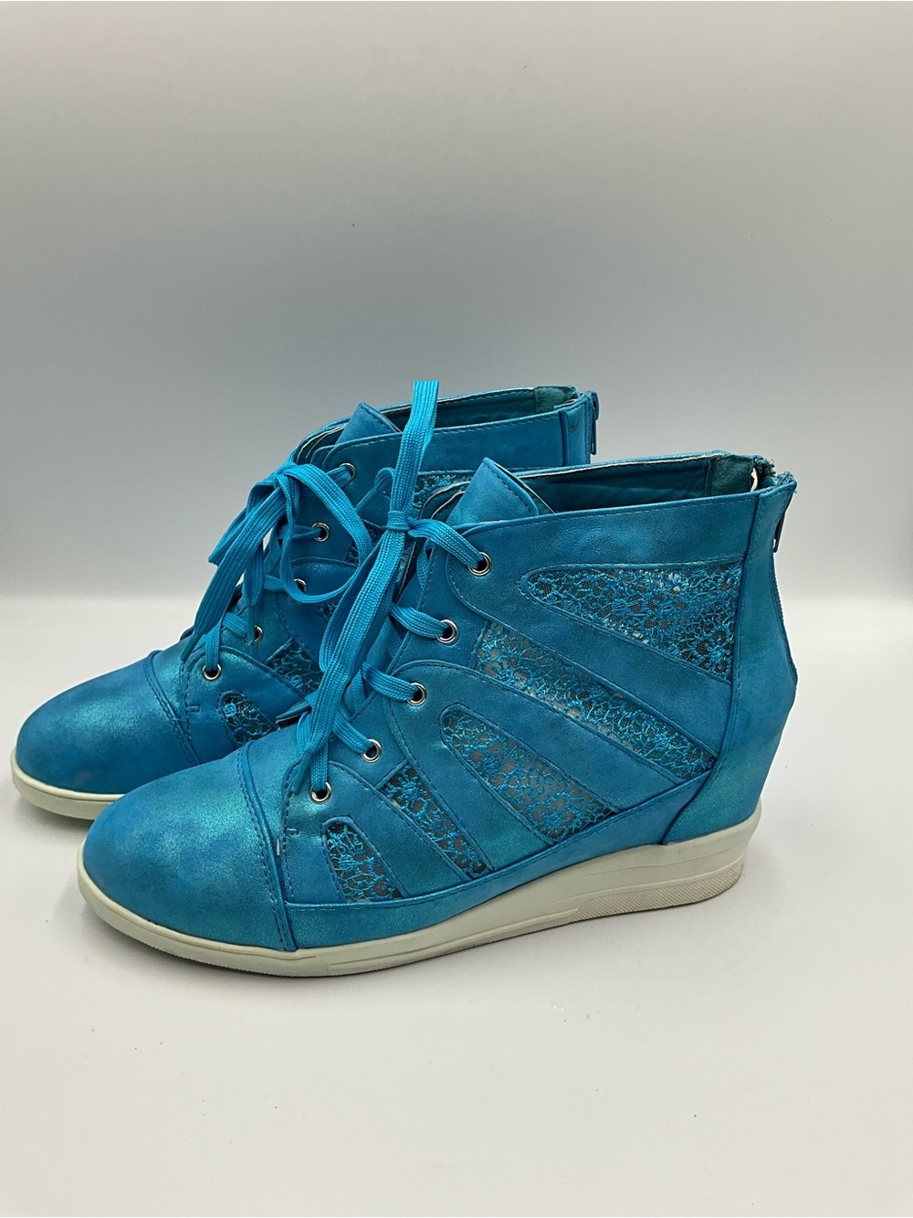 Nature Breeze Sneakers Size 10 Blue Lace-Up Wedge Sneaker Boots